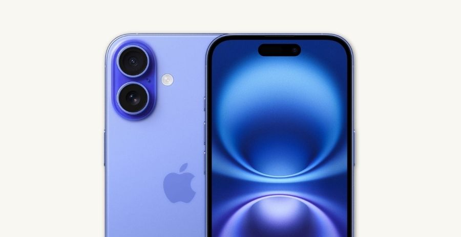 Apple iPhone 16 reconditionné, coloris violet, vu de dos et de face