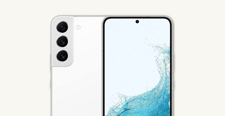 Samsung Galaxy S22 reconditionné, coloris blanc, vu de dos et de face